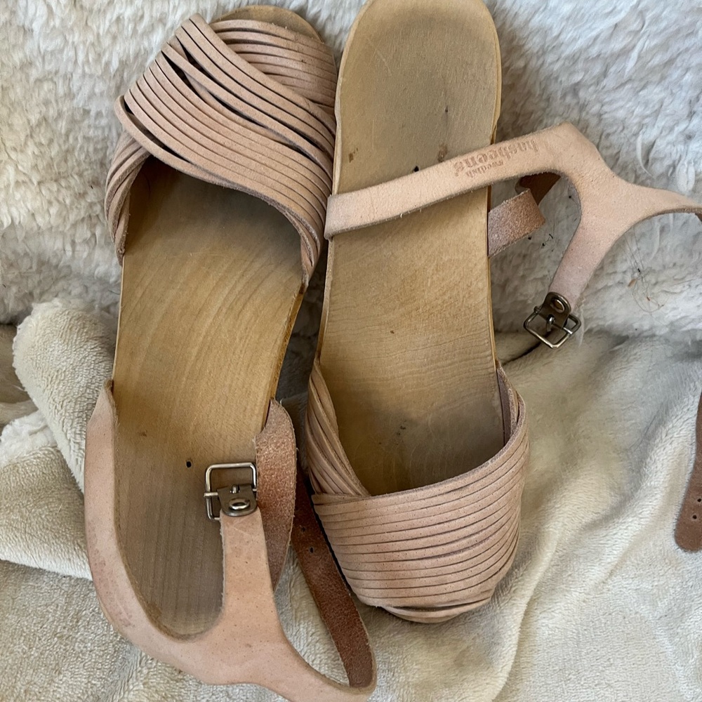 Swedish Hasbeens Nude Strappy Mules